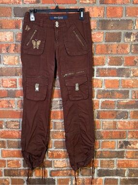 Blue Point womens y2k butterfly low rise cargo pants brown 7/8